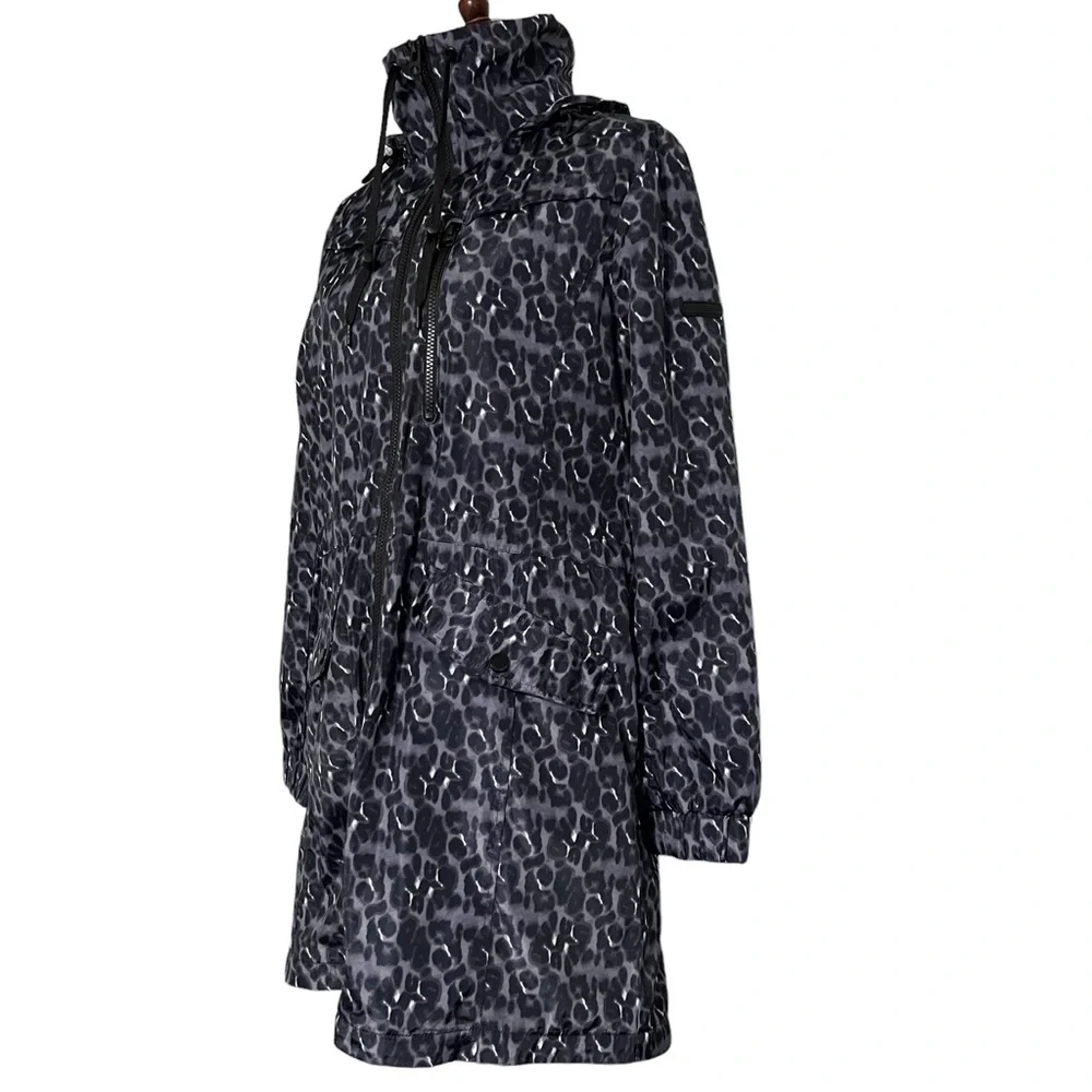 Lucky‎ Brand Mid Thigh Length Rain Jacket Leopard Print Women's
